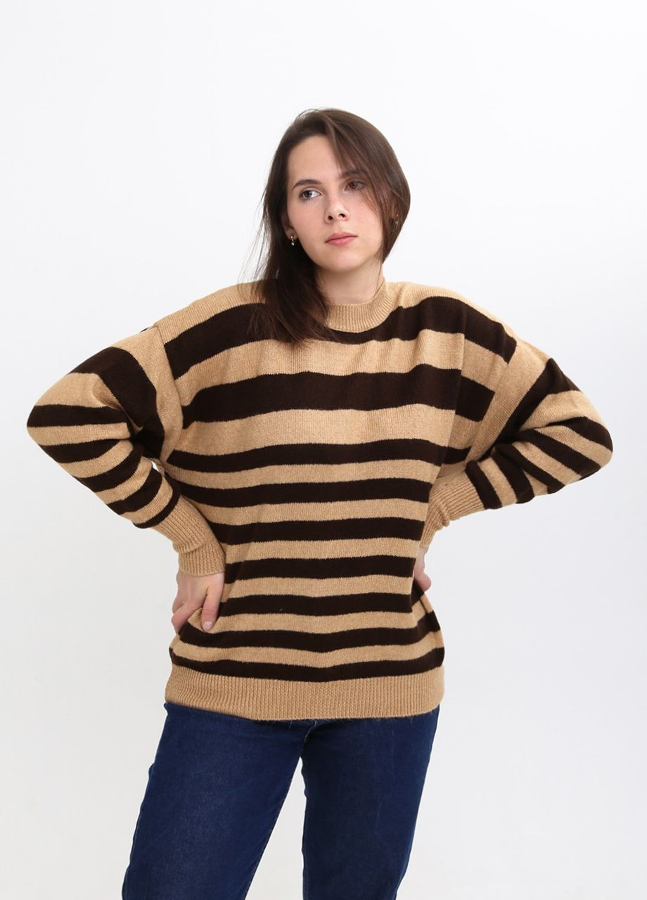 Коричневый демисезонный свитер женский коричневый оверсайз в полоску MDG Вільна