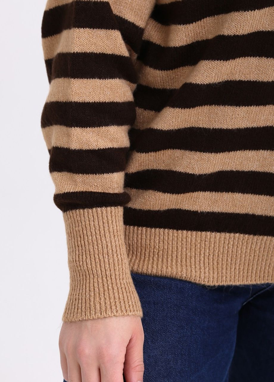 Коричневый демисезонный свитер женский коричневый оверсайз в полоску MDG Вільна