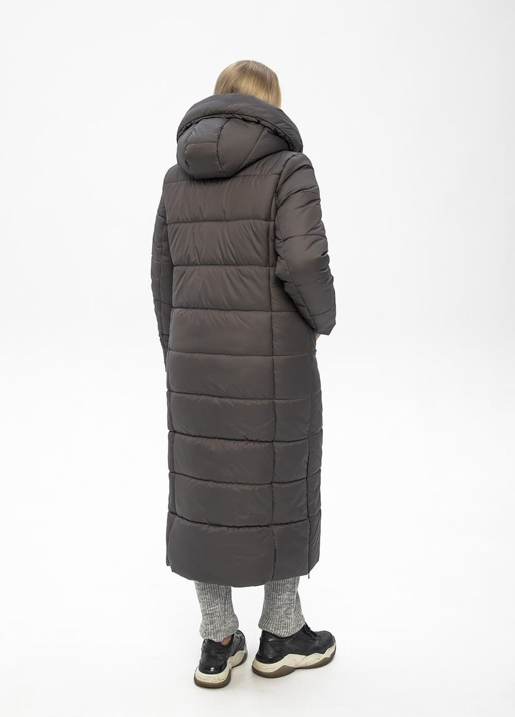 Серая зимняя куртка-пальто с капюшоном агата MioRichi