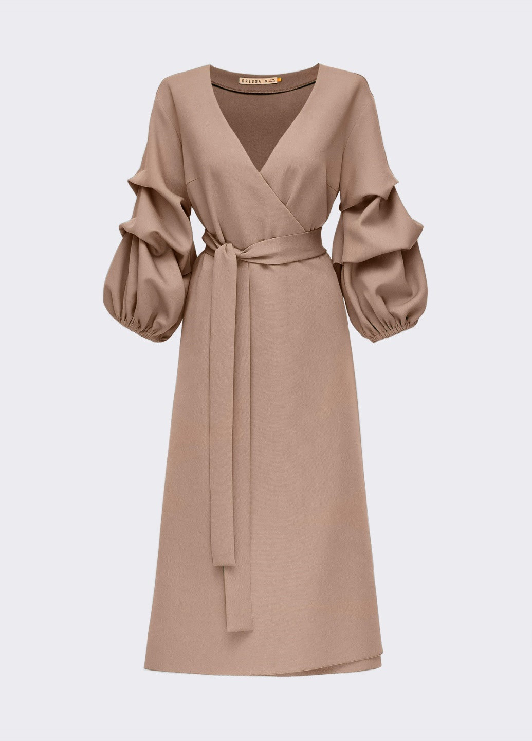 Бежева плаття на запах бежевого кольору з об'ємними рукавами Dressa