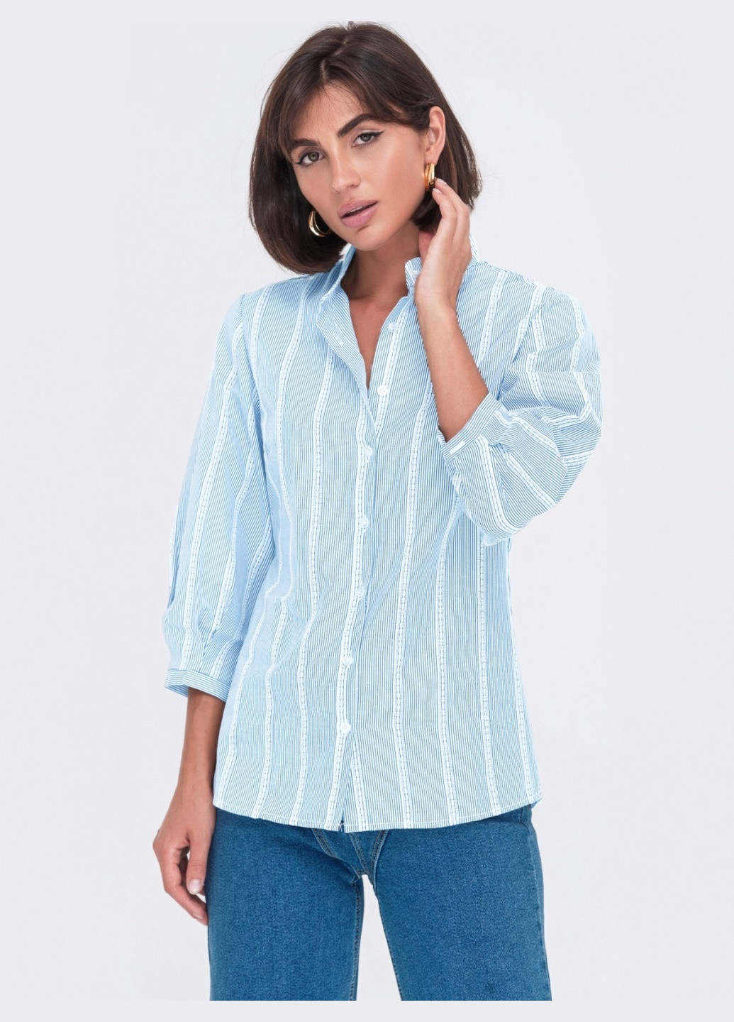 блакитна напівприталена сорочка в смужку Dressa (265329504)