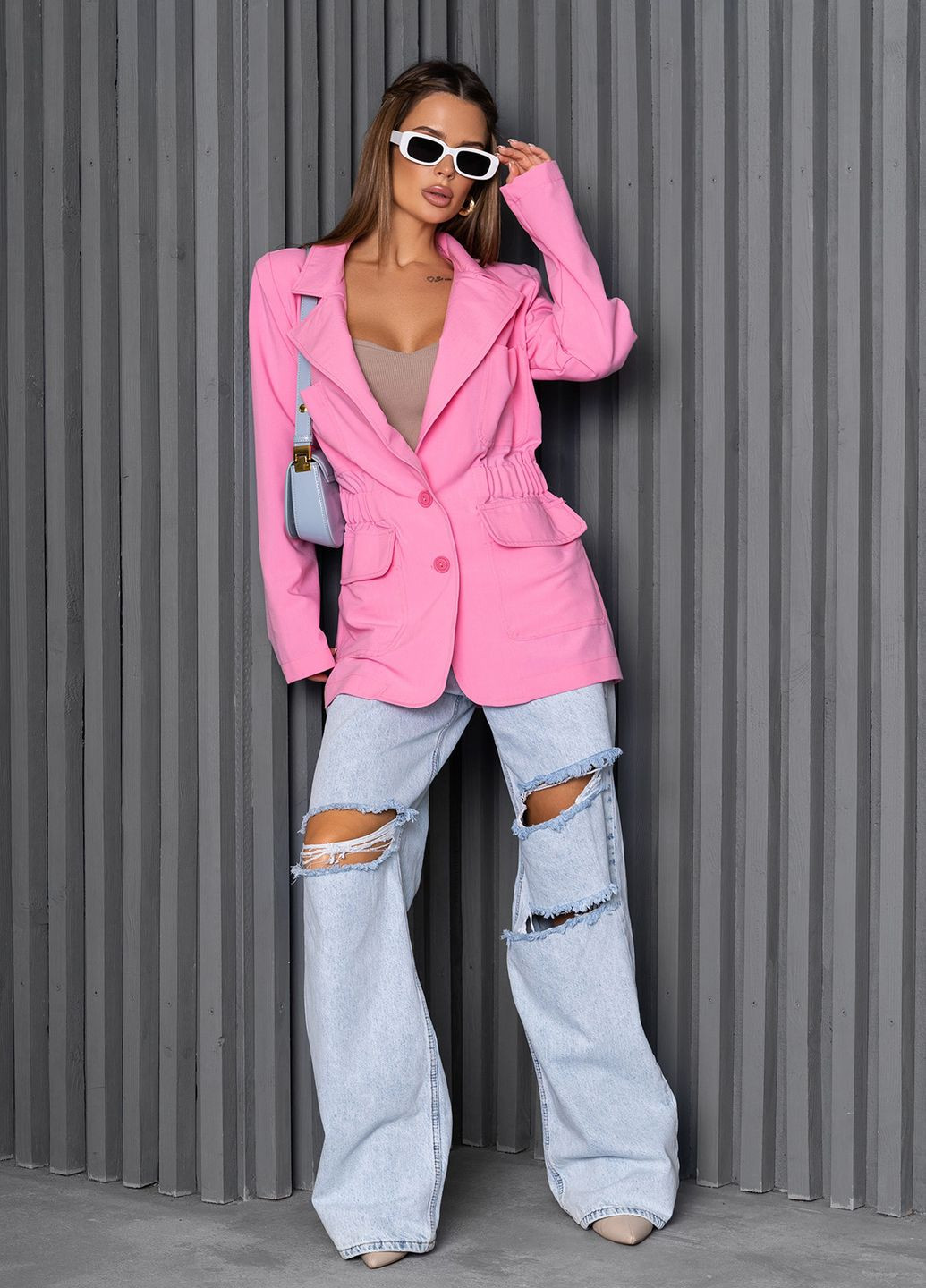 Розовый женский пиджаки ISSA PLUS однотонный - демисезонный