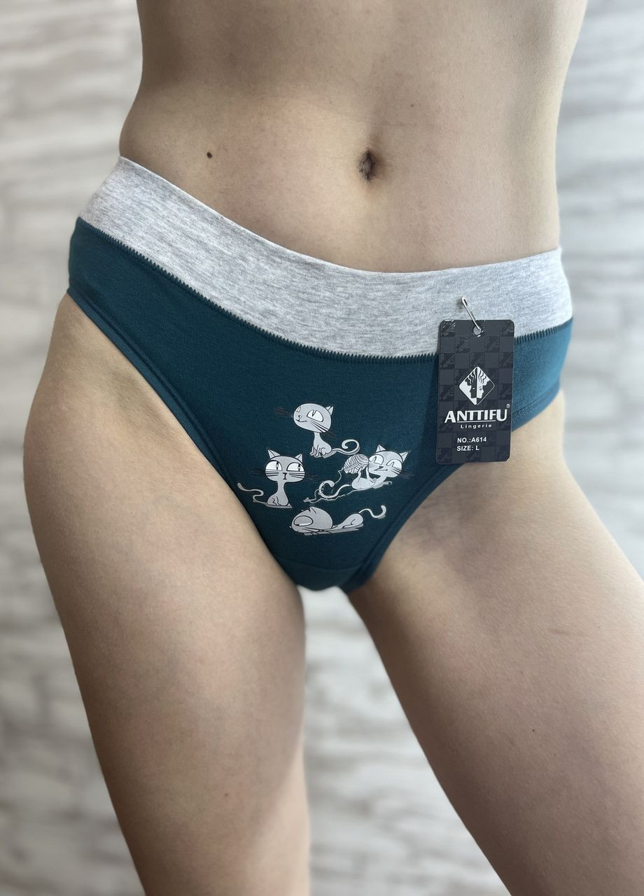 Натуральні бавовняні трусики з утяжкою живота Кошенята, сліпи XS S M (42 44 46) зелені No Brand (265329406)