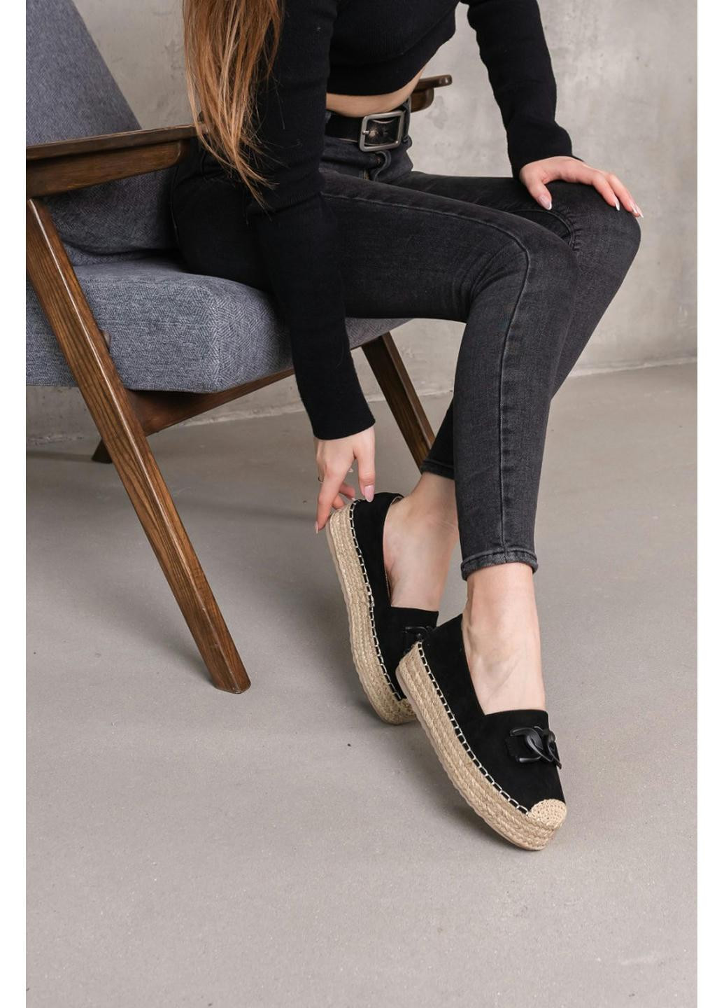 Чёрные женские эспадрильи favorite 3976 23 черный Fashion однотонный (265391549)