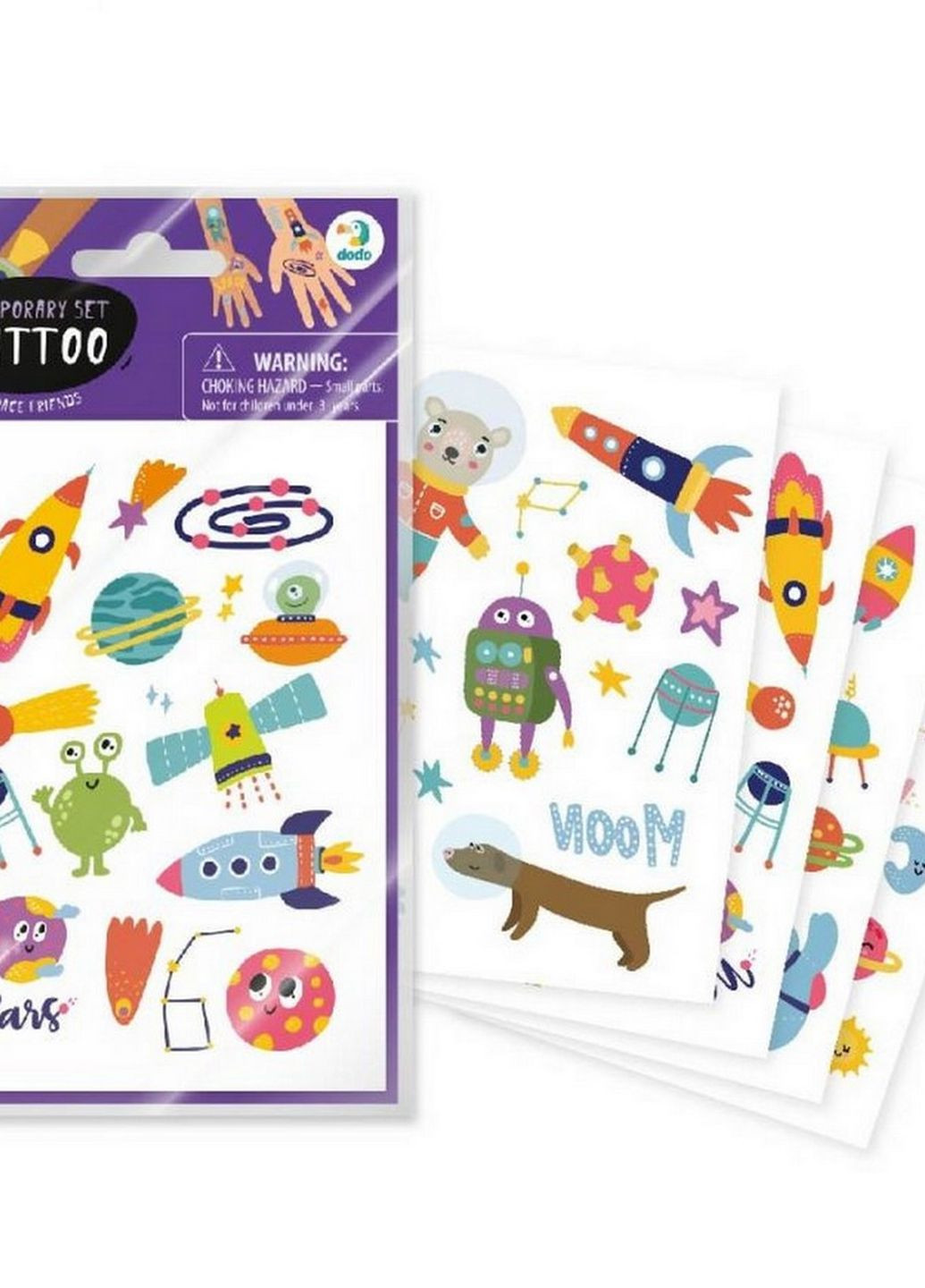 Набір дитячих тимчасових татуювань «Космічні друзі» 301097 DoDo Toys (265392343)