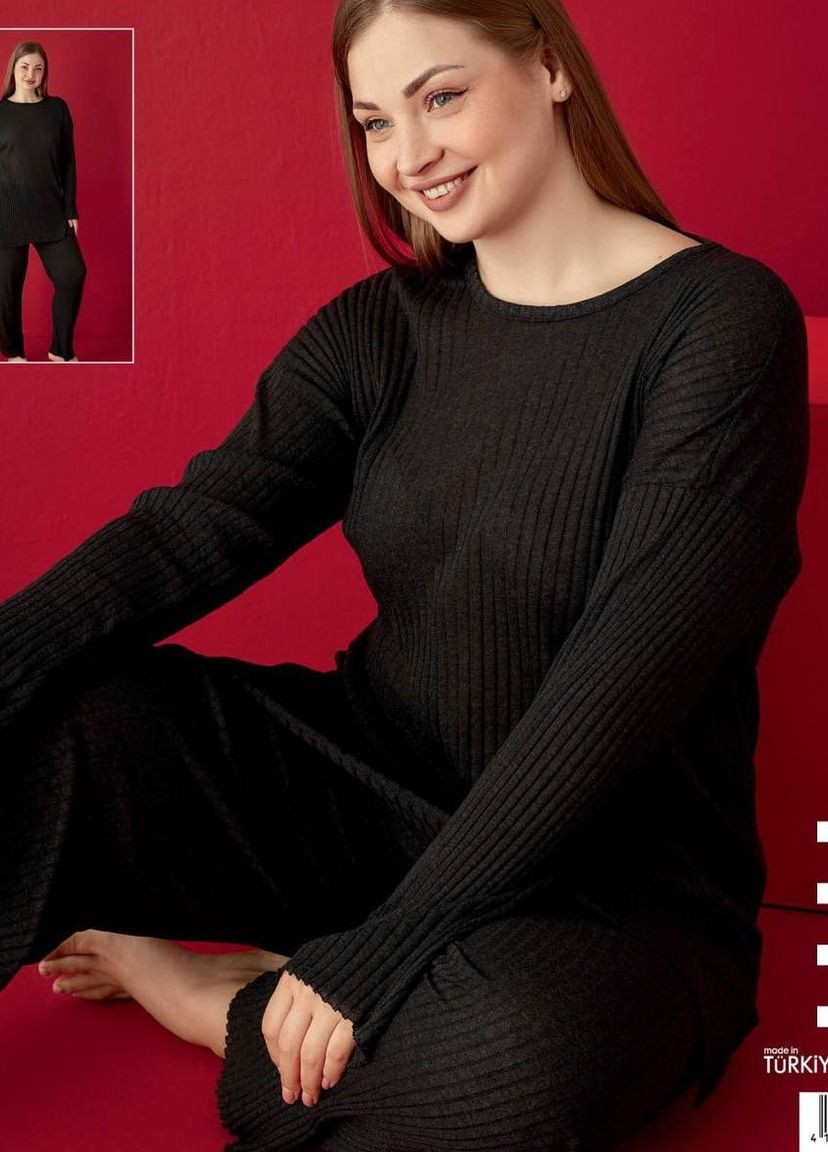 Темно-сіра всесезон стильна жіноча піжама-костюм домашній кофта + брюки No Brand