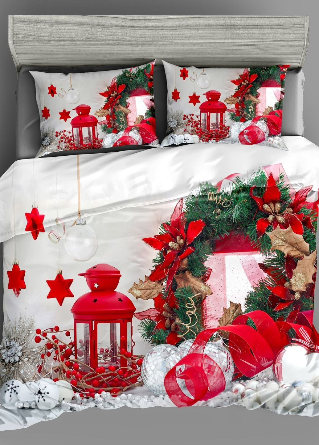 Комплект постельного белья Epico Новогодний Венок белый с красным фланель 150 х 220 см G4334 No Brand (265542634)