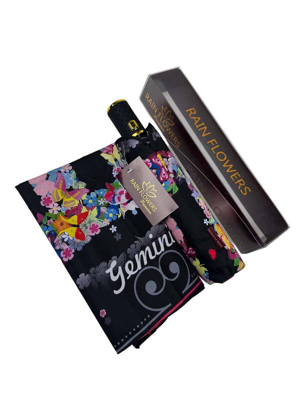 Чёрный женский зонт-автомат "зодиак" в подарочной упаковке с платком Rain (265992240)