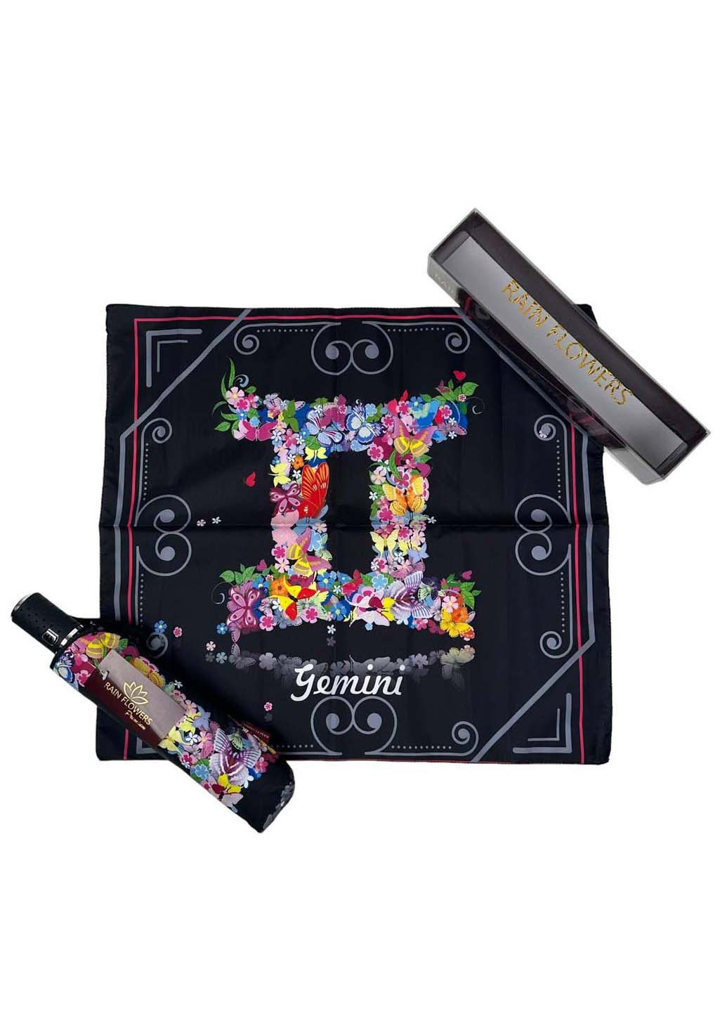 Чёрный женский зонт-автомат "зодиак" в подарочной упаковке с платком Rain (265992240)