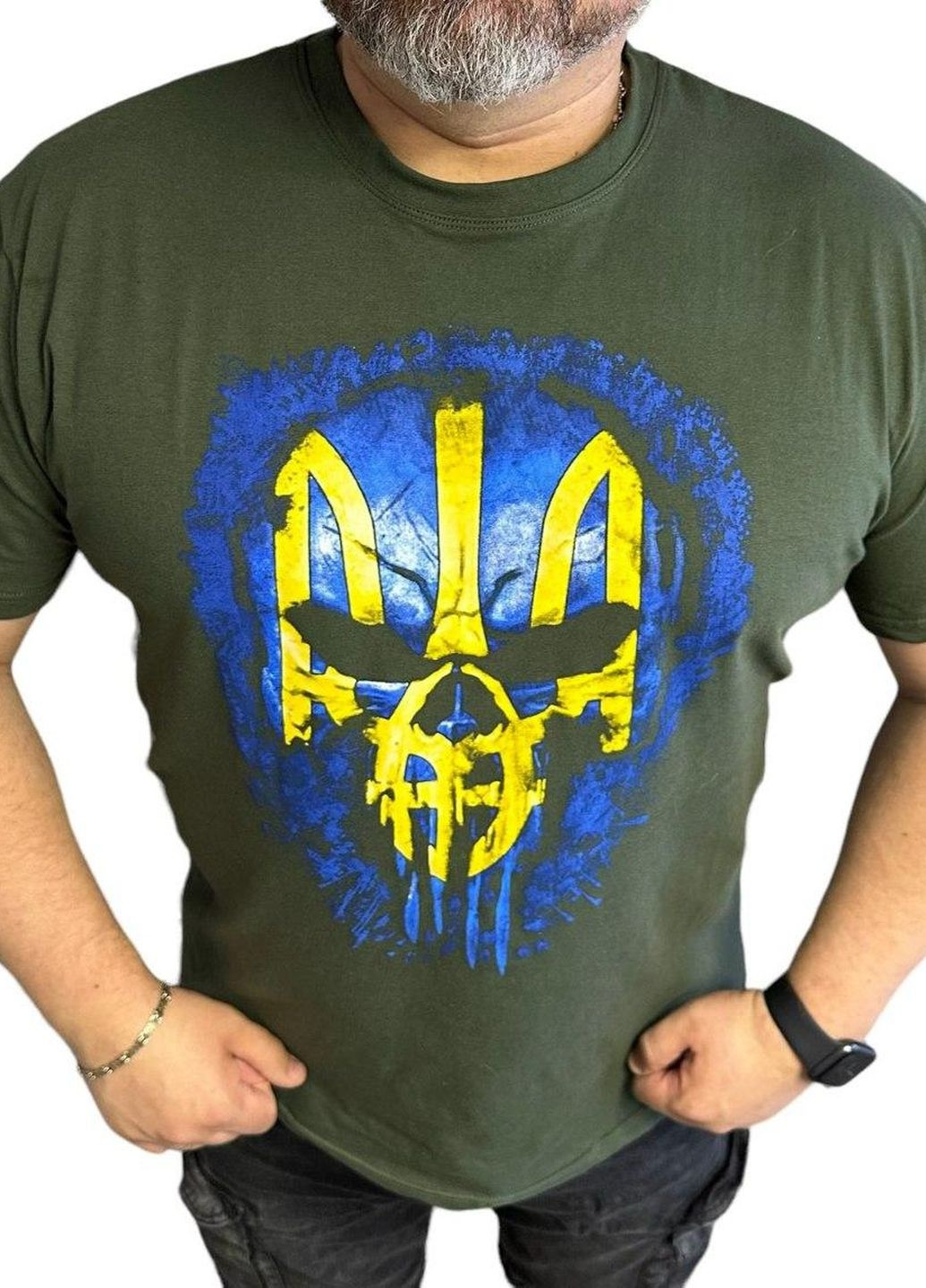 Хакі (оливкова) футболка чоловіча тактична військова патріотична тризуб ААА