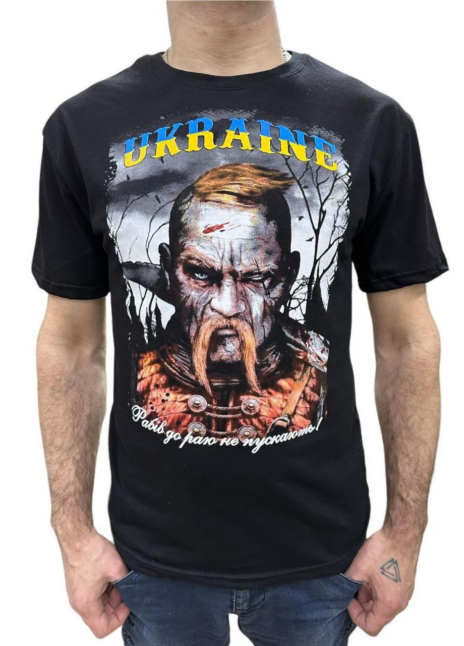 Черная футболка мужская патриотическая с оригинальным принтом козак ААА