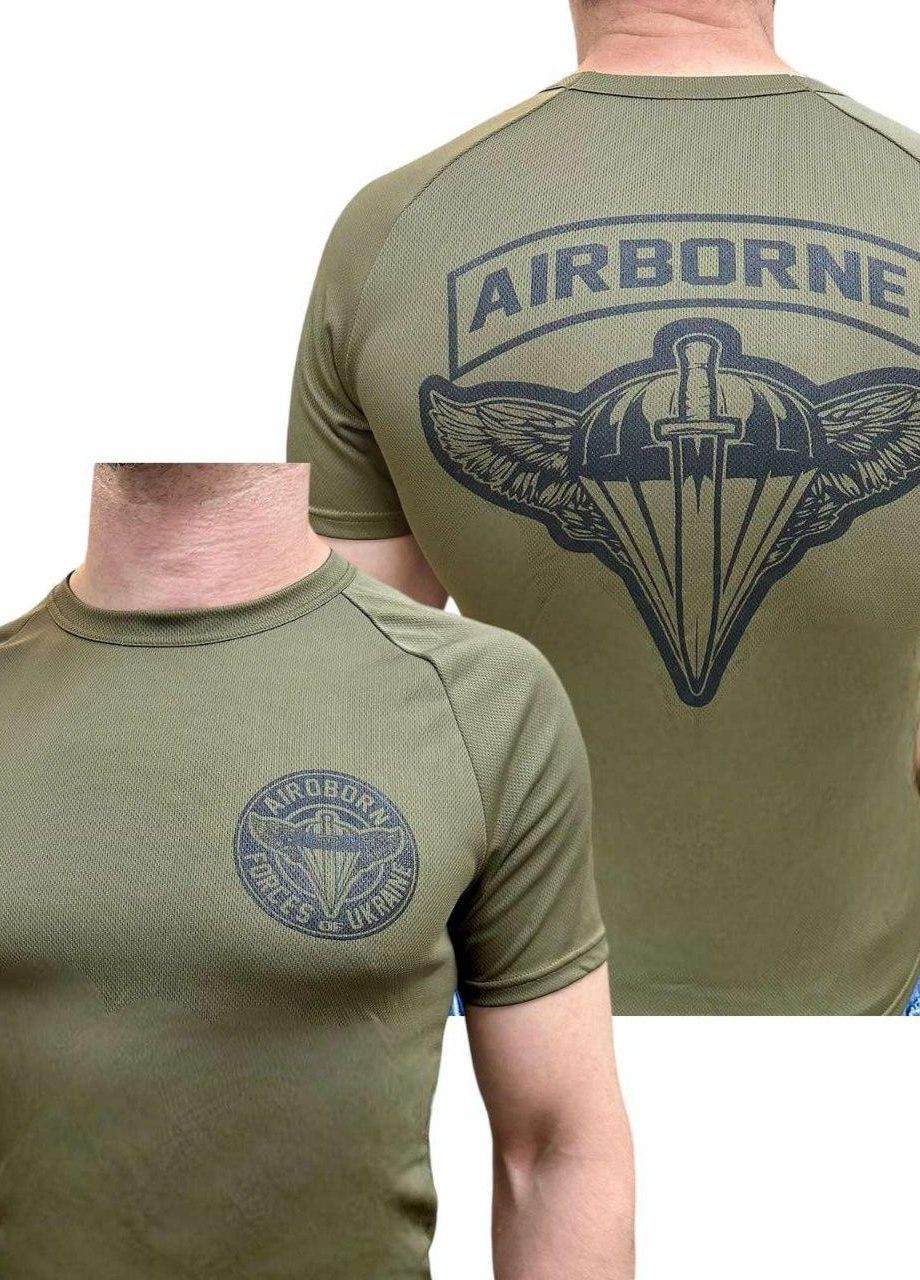 Хакі (оливкова) футболка чоловіча з довгим рукавом з оригінальним принтом airoborn ААА