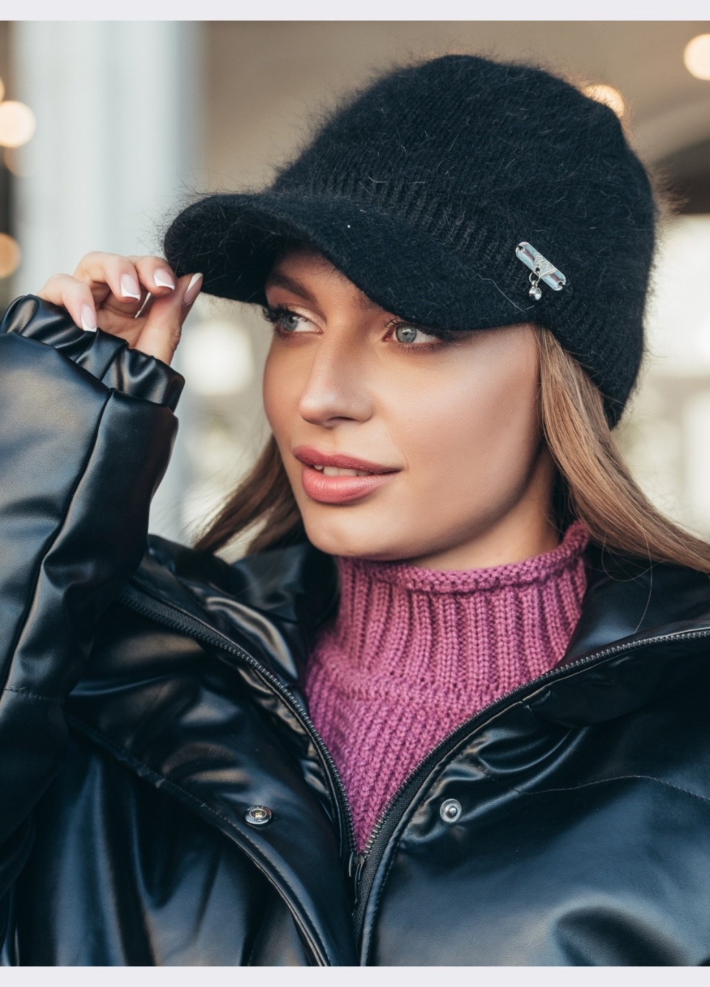 вязаная кепка из шерсти кролика чёрная Dressa (266622486)