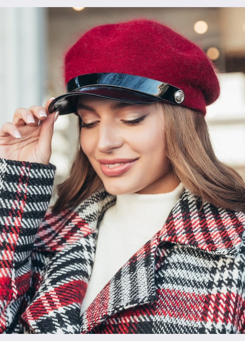 бордова кепка з сумішової вовни з глянцевим козирком Dressa (266622380)