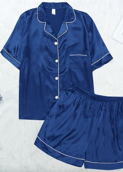 Синя всесезон атласна піжама костюм із шортами шовкові обійми july's song розмір xxl 50 синій No Brand