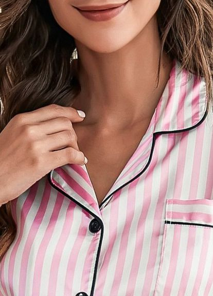 Розовая всесезон атласная пижама женская с шортами розовый с полосками july's song размер xl 48 No Brand