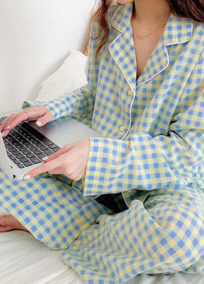 Комбинированная всесезон пижама женская в клетку бандеровка bonntee xl 46 желто-голубой No Brand