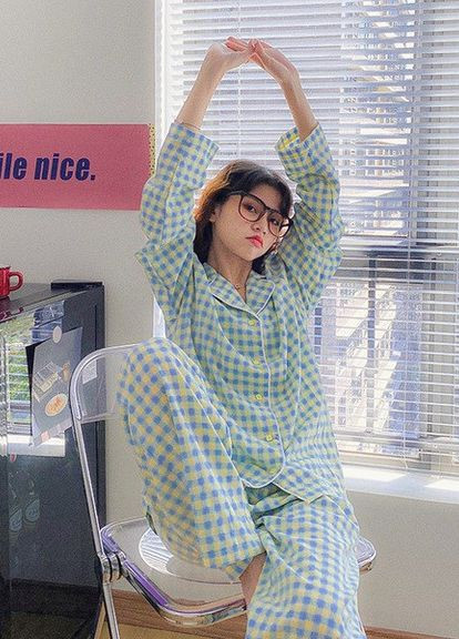 Комбінована всесезон піжама жіноча картата бандерівка bonntee xxl 48 жовто-блакитний No Brand