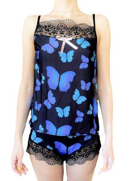 Черная всесезон пижама женская с шортами бабочка морфо zramiwo размер xl 48 No Brand