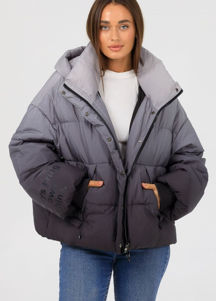 Графитовая зимняя пуховая куртка оверсайз графитовый Black