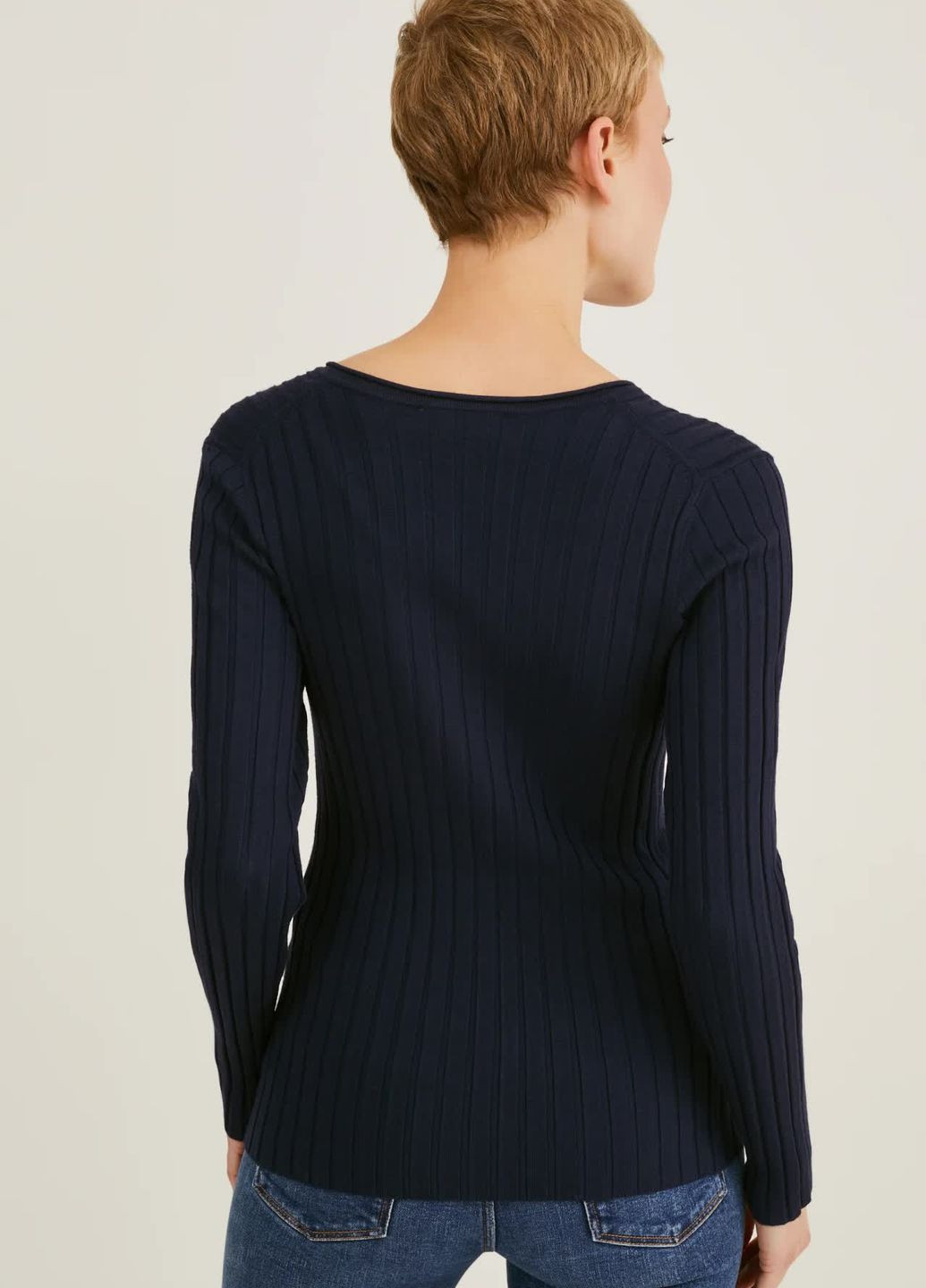 Темно-синій демісезонний пуловер у рубчик C&A