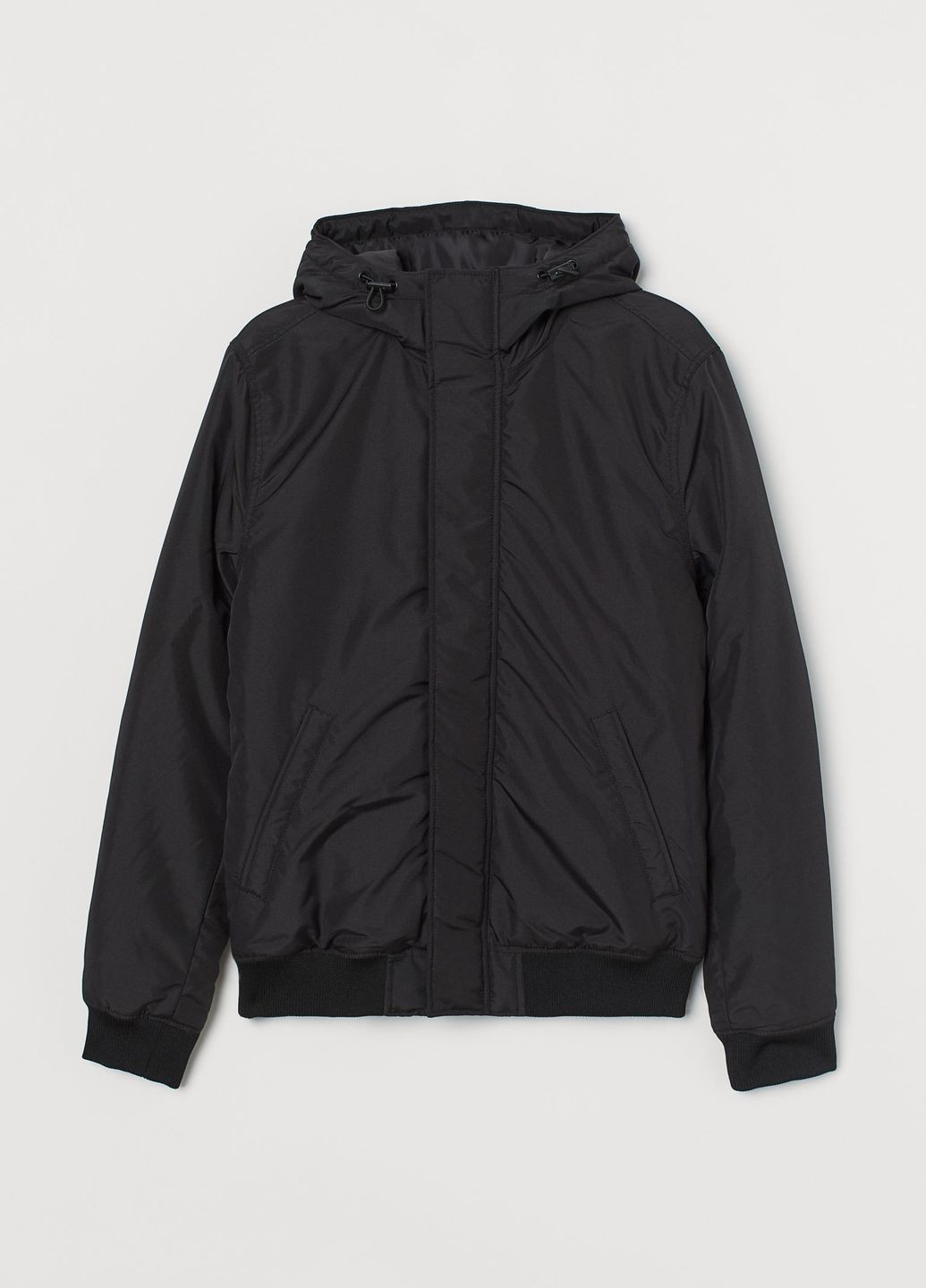 Черная демисезонная утепленная куртка с капюшоном черный кэжуал демисезон H&M