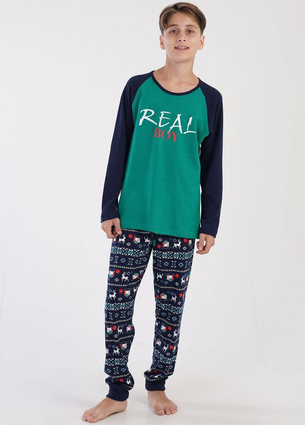 Зеленая всесезон пижама подростковая (лонгслив, штаны) лонгслив + брюки Vienetta