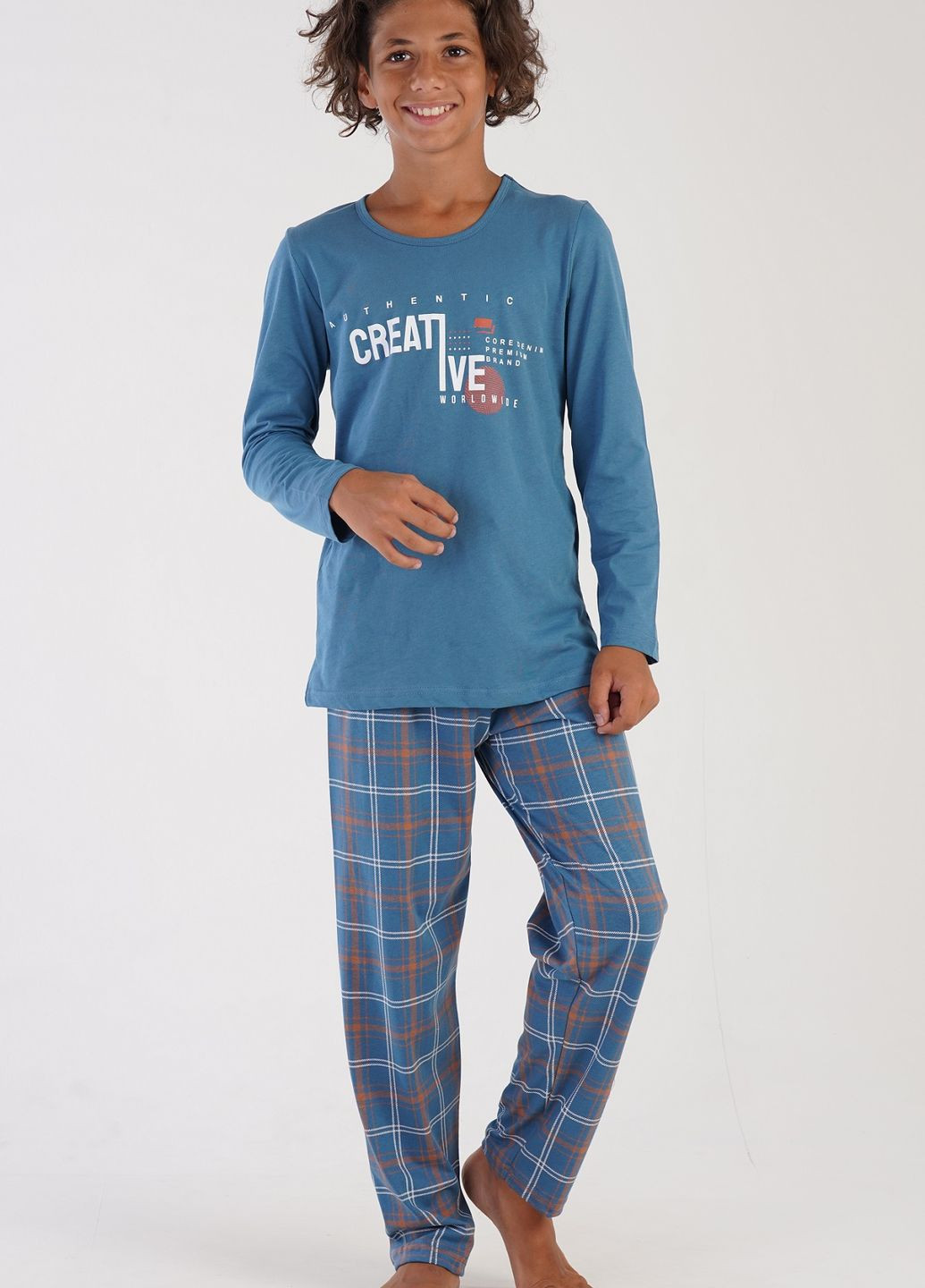 Голубая всесезон пижама подростковая (лонгслив, штаны) лонгслив + брюки Vienetta