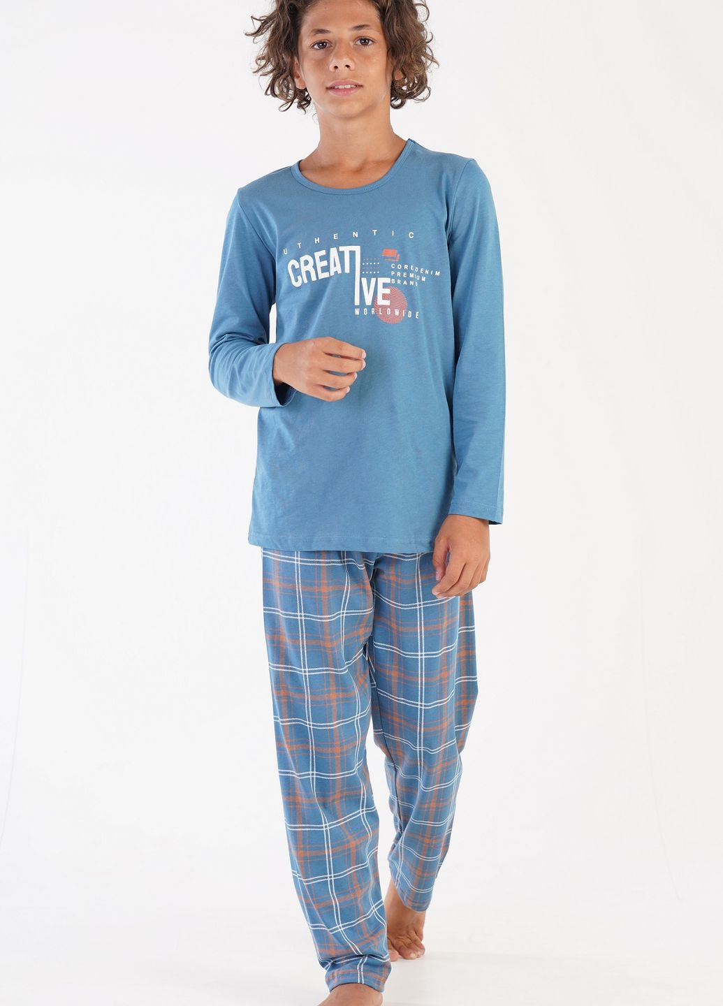 Голубая всесезон пижама подростковая (лонгслив, штаны) лонгслив + брюки Vienetta