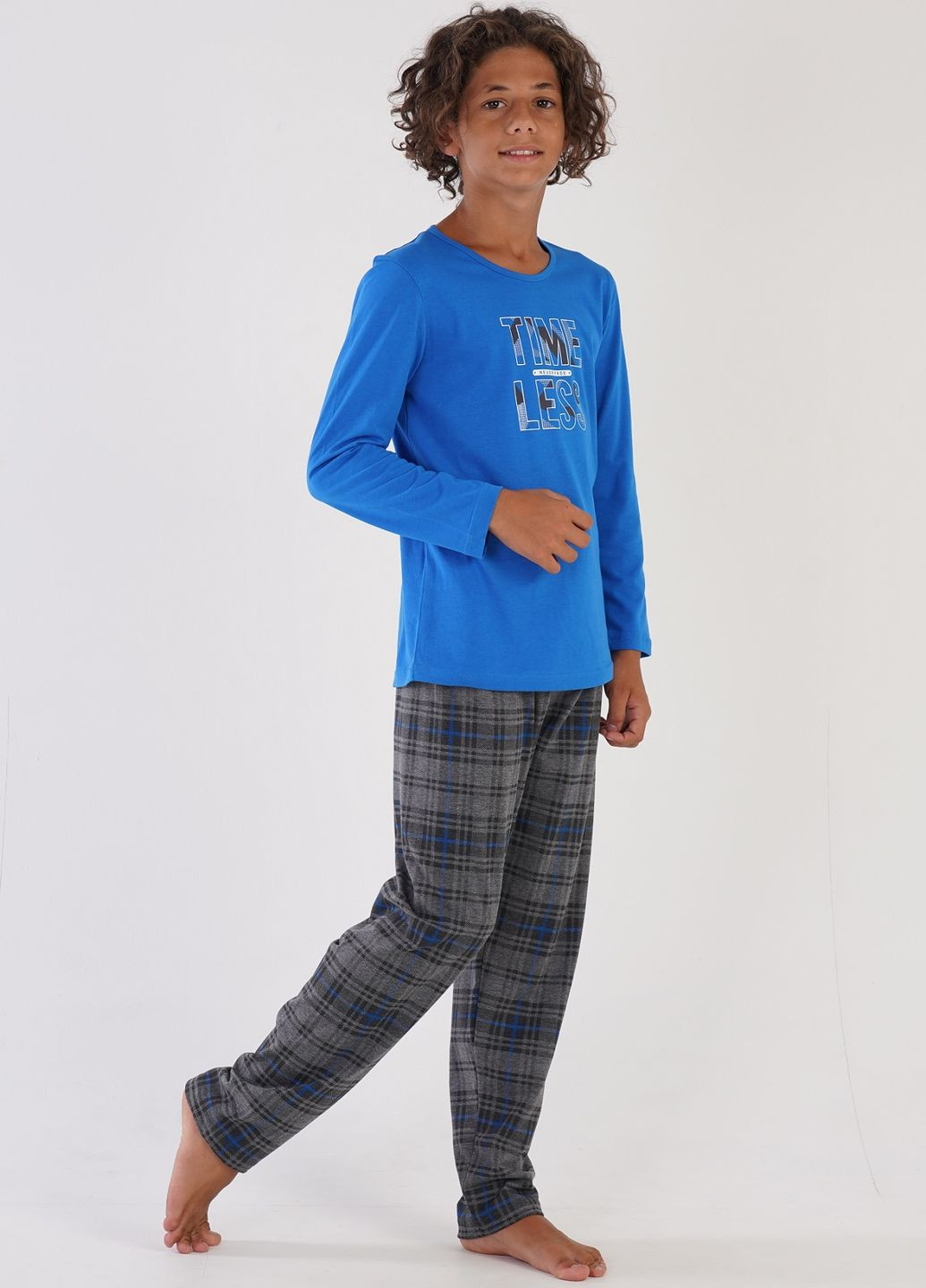 Синя всесезон піжама підліткова (лонгслів, штани) лонгслив + брюки Vienetta