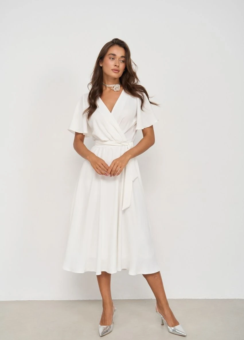 Білий вечірня плаття а-силует, на запах FashionYouWant однотонна
