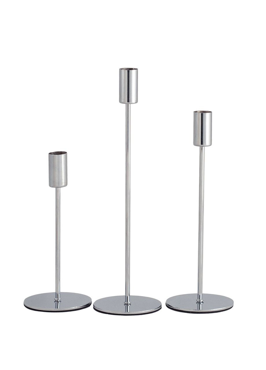 Підсвічник святковий REMY-DEСOR металевий Стокгольм срібного кольору для тонкої свічки висота 29 см декор REMY-DECOR (266345093)