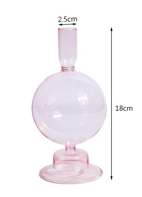 Підсвічник святковий REMY-DEСOR скляний Балу рожевого кольору для тонкої свічки висота 18 см декор для дому REMY-DECOR (266345153)
