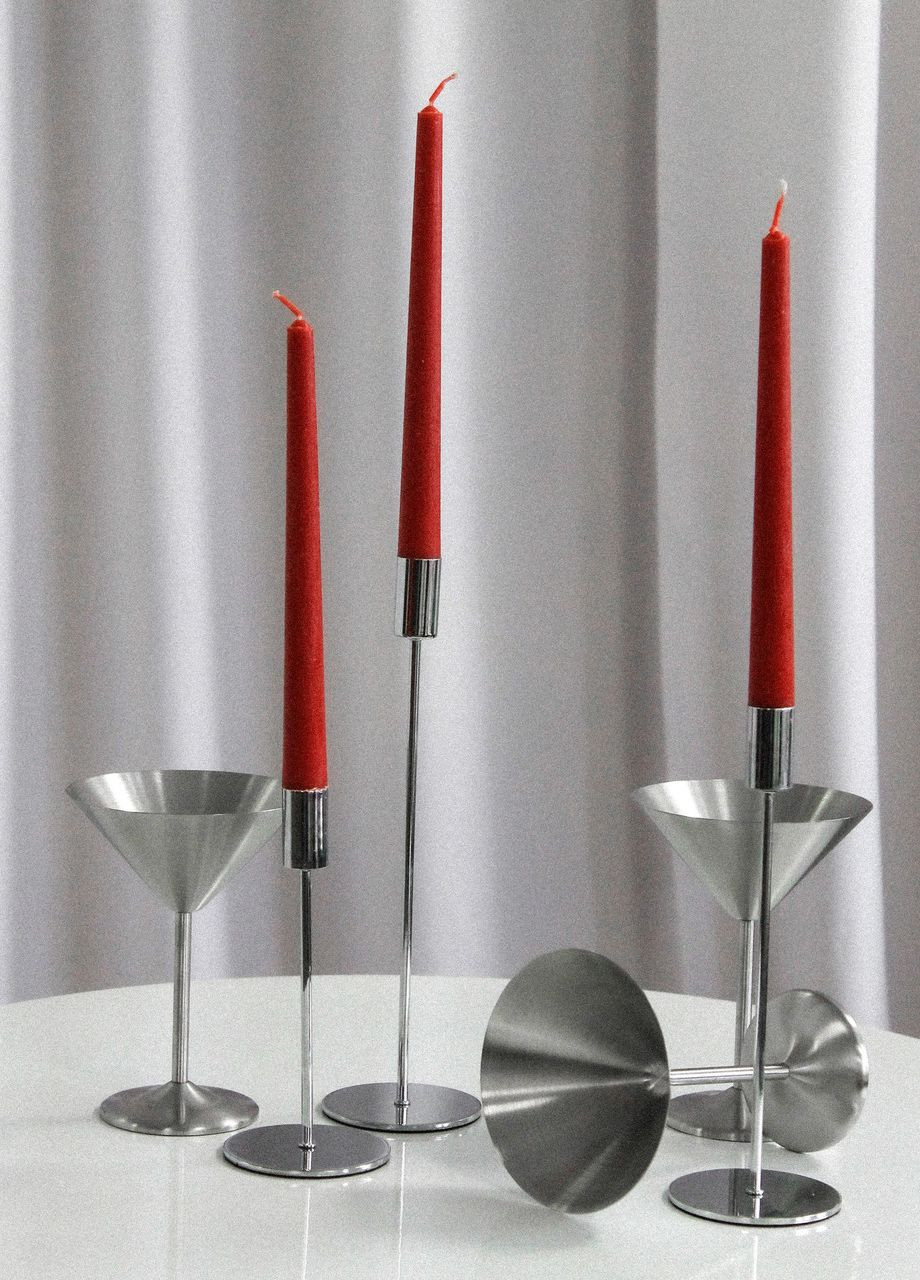 Подсвечник праздничный REMY-DEСOR металлический Стокгольм серебряного цвета для тонкой свечи высота 24см декор REMY-DECOR (266345167)