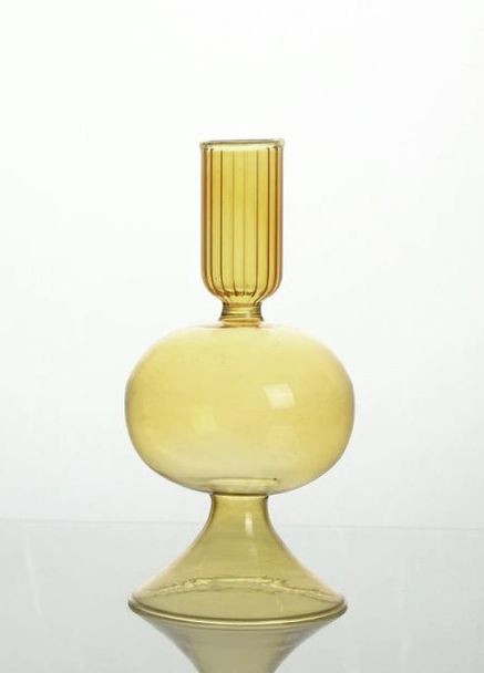 Подсвечник праздничный REMY-DEСOR стеклянный Чери желтого цвета для тонкой свечи высота 16 см декор для дома REMY-DECOR (266345112)