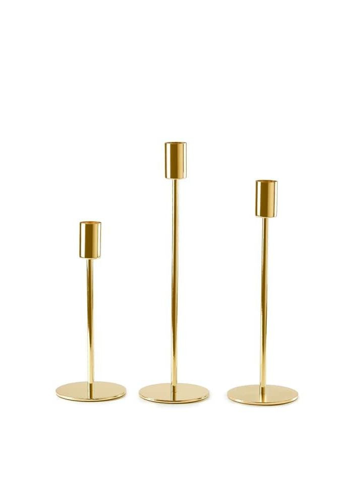 Підсвічник святковий REMY-DEСOR металевий Стокгольм золотого кольору для тонкої свічки висота 29 см декор REMY-DECOR (266345183)