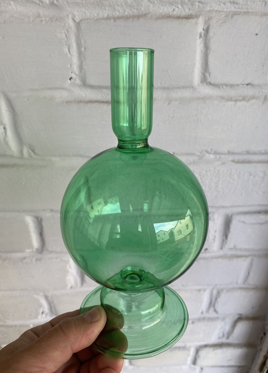 Підсвічник святковий REMY-DEСOR скляний Балу зеленого кольору для тонкої свічки висота 18 см декор для дому REMY-DECOR (266345144)
