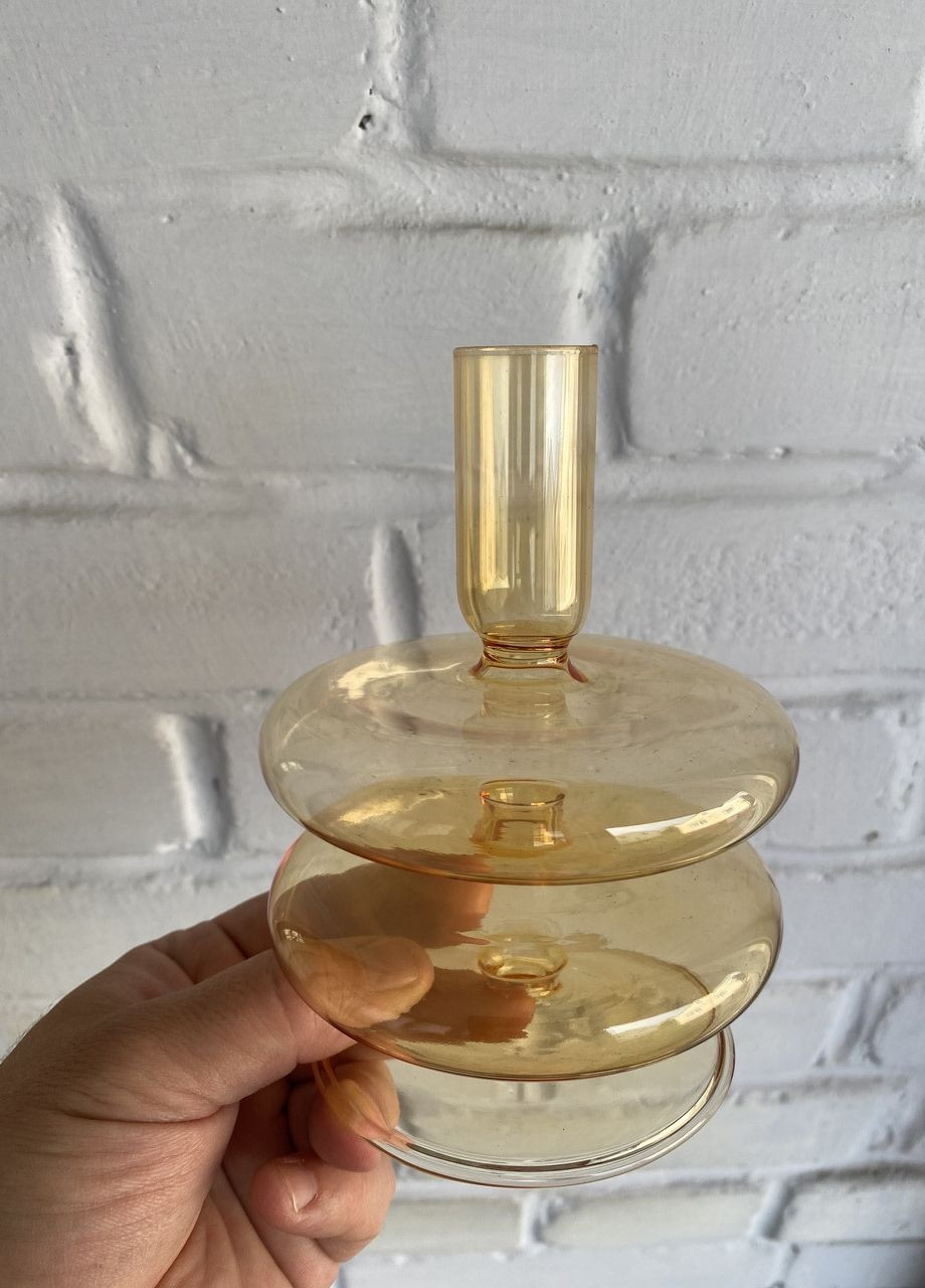 Подсвечник праздничный REMY-DEСOR стеклянный Телли желтого цвета для тонкой свечи высота 15 см декор для дома REMY-DECOR (266345090)