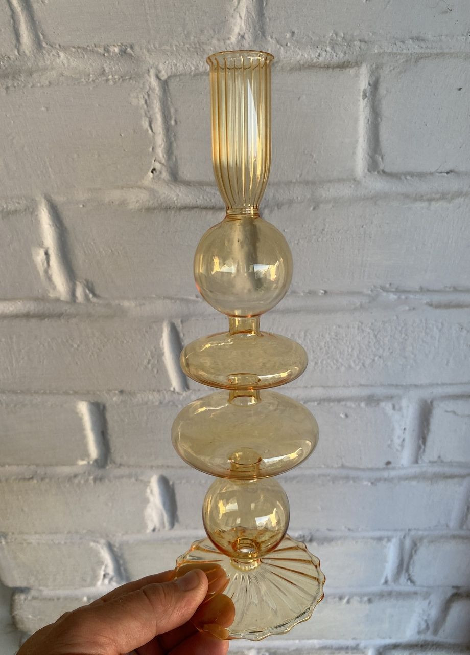 Подсвечник праздничный REMY-DEСOR стеклянный Роз желтого цвета для тонкой свечи высота 22 см декор для дома REMY-DECOR (266345133)