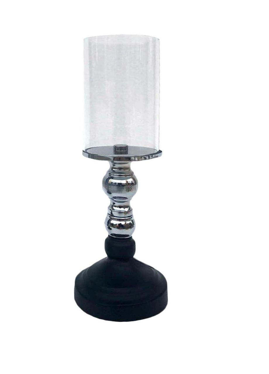 Підсвічник святковий REMY-DEСOR металевий Лунд чорно-сріблястого кольору зі скляною колбою висота 28 см REMY-DECOR (266345151)