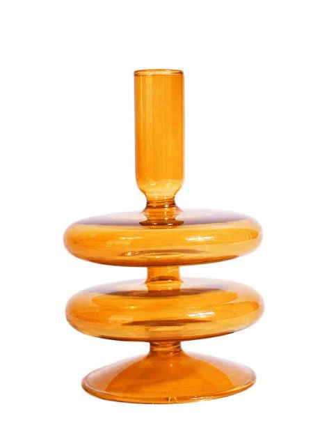 Подсвечник праздничный REMY-DEСOR стеклянный Телли оранжевого цвета для тонкой свечи высота 15 см декор дома REMY-DECOR (266345159)