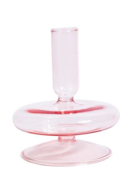 Підсвічник святковий REMY-DEСOR скляний Теллі рожевого кольору для тонкої свічки висота 11 см декор для дому REMY-DECOR (266345127)