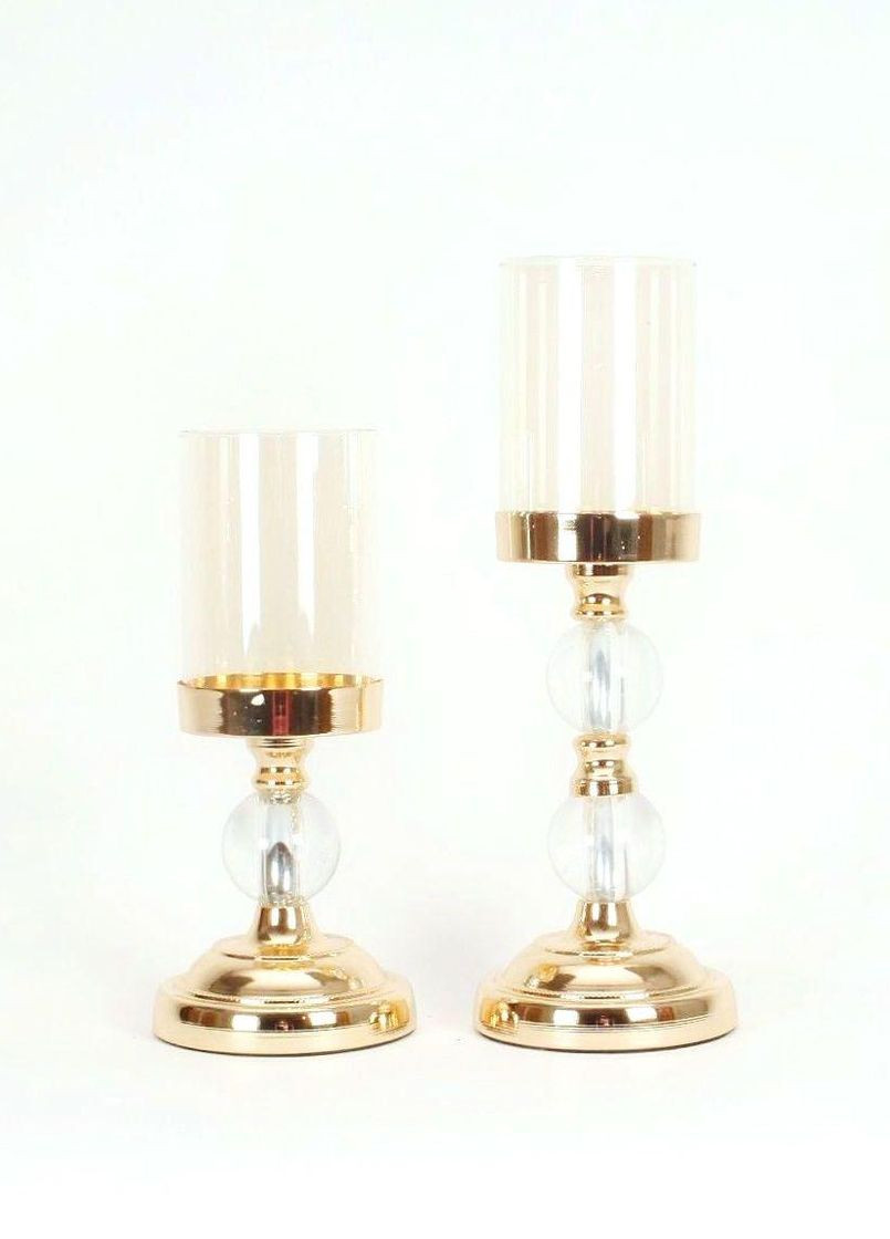 Подсвечники праздничные REMY-DEСOR Ватель золотого цвета со стеклянной колбой набор 2 шт. высота 25 см и 31 см REMY-DECOR (266345155)