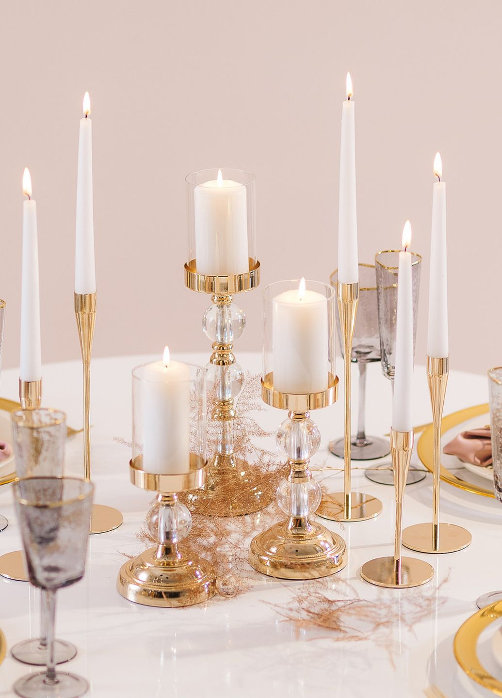 Подсвечники праздничные REMY-DEСOR Ватель золотого цвета со стеклянной колбой набор 2 шт. высота 25 см и 31 см REMY-DECOR (266345155)
