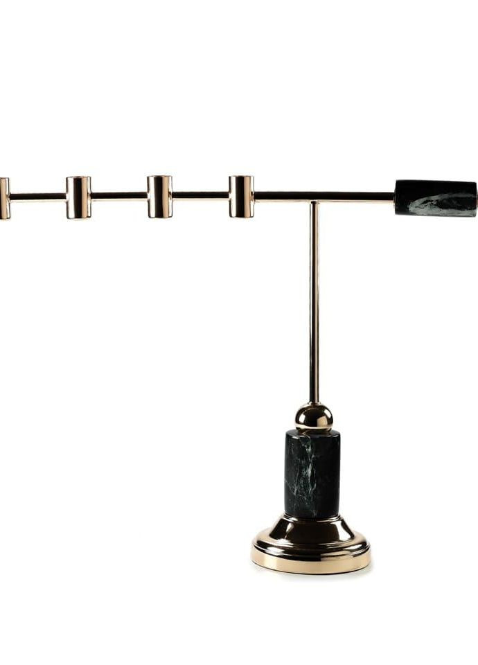 Підсвічник святковий REMY-DEСOR з металу Кран золотого кольору на чотири свічки з чорним каменем висота 38 см REMY-DECOR (266345174)