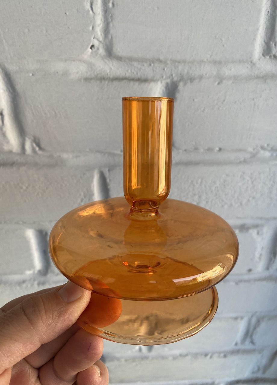 Подсвечник праздничный REMY-DEСOR стеклянный Телли оранжевого цвета для тонкой свечи высота 11 см декор дома REMY-DECOR (266345125)