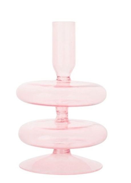 Підсвічник святковий REMY-DEСOR скляний Теллі рожевого кольору для тонкої свічки висота 15 см декор для дому REMY-DECOR (266345161)
