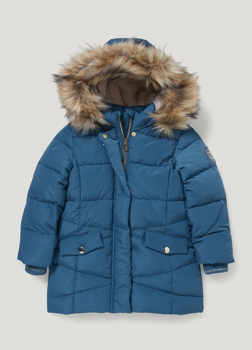 Синяя зимняя стеганая утепленная куртка C&A