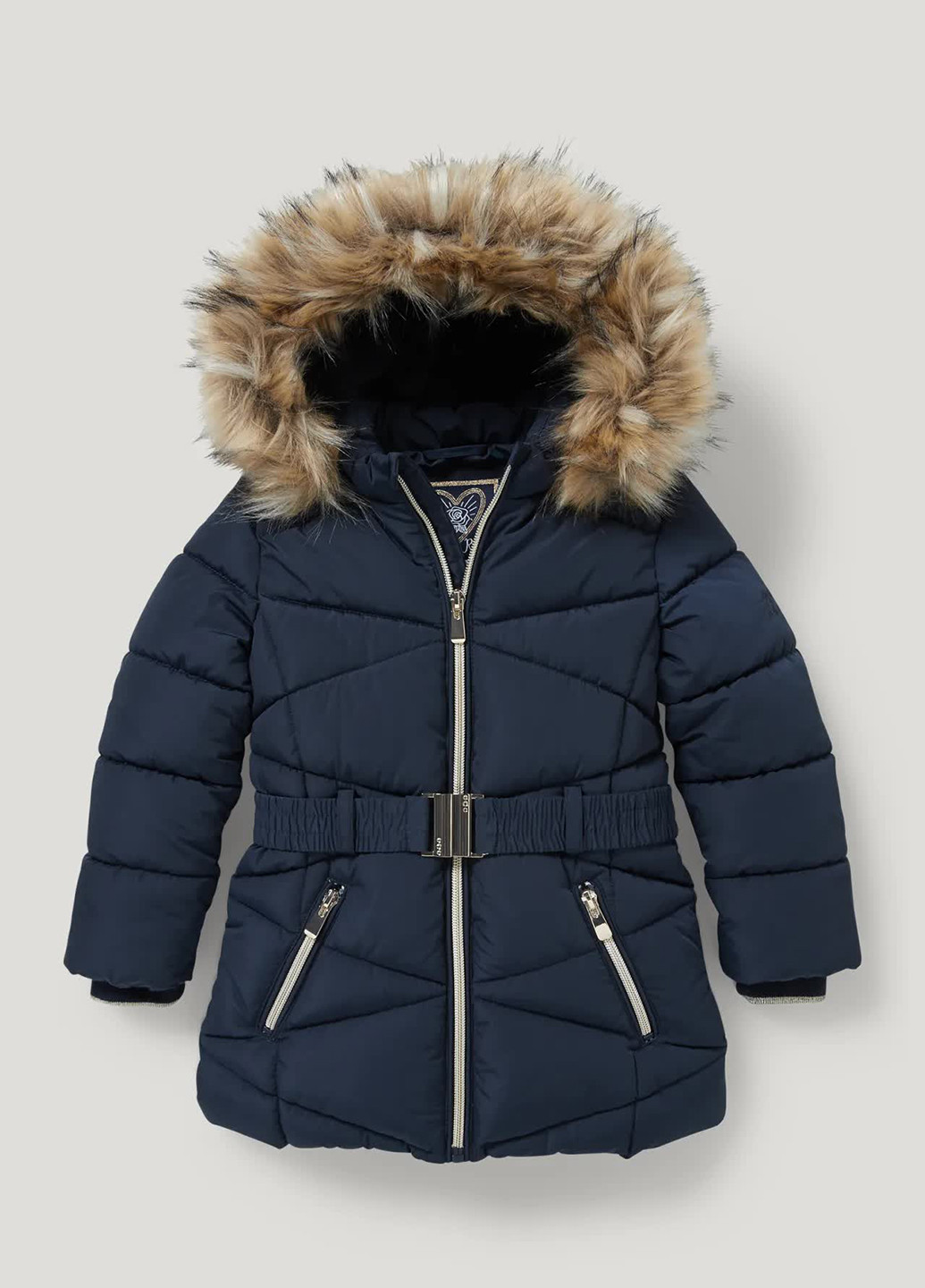 Темно-синяя зимняя стеганая утепленная куртка C&A