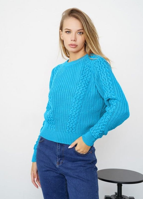 Голубой зимний синий свитер объемной вязки Magnet